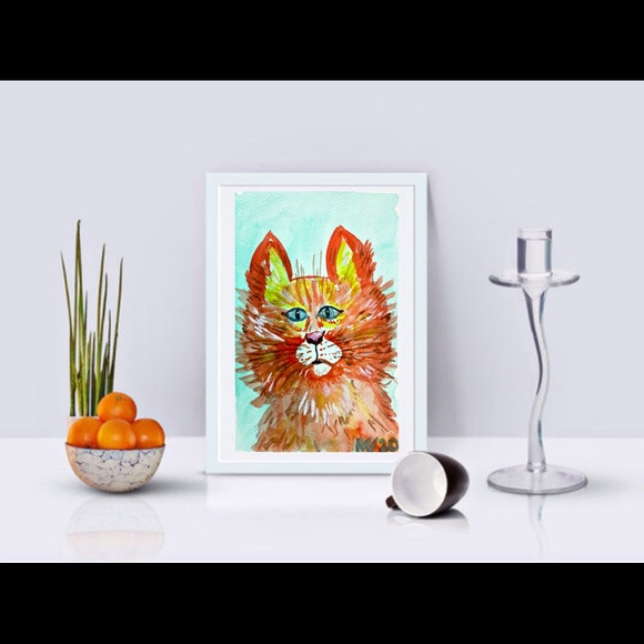 Orange Cat Portrait Painting Small Watercolor pet - Picture 4 of 10